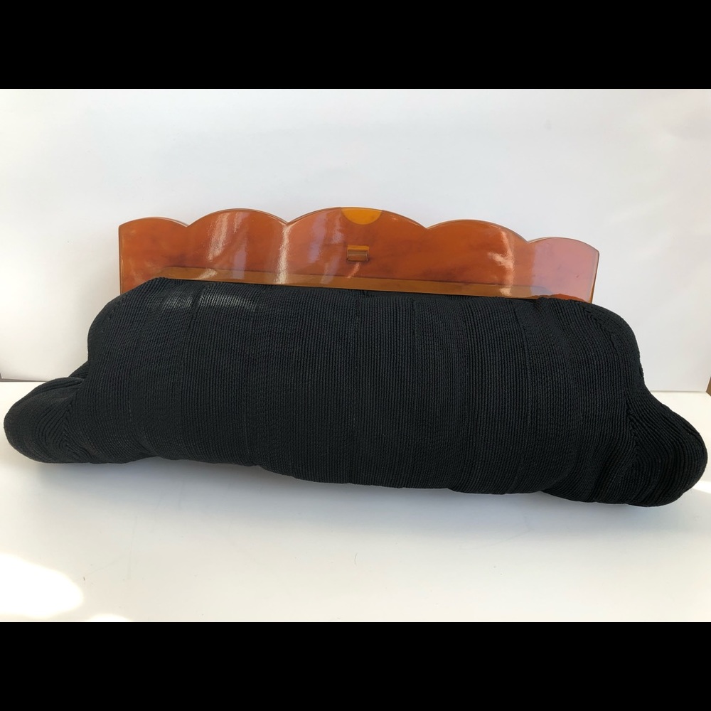 1950’s evening clutch black woven fabric Bakelite